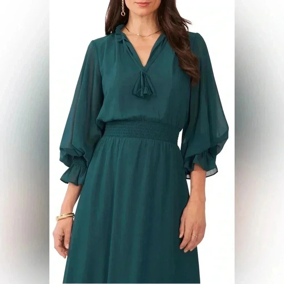 Long Sleeve Chiffon Midi Dress - Picture 3 of 6